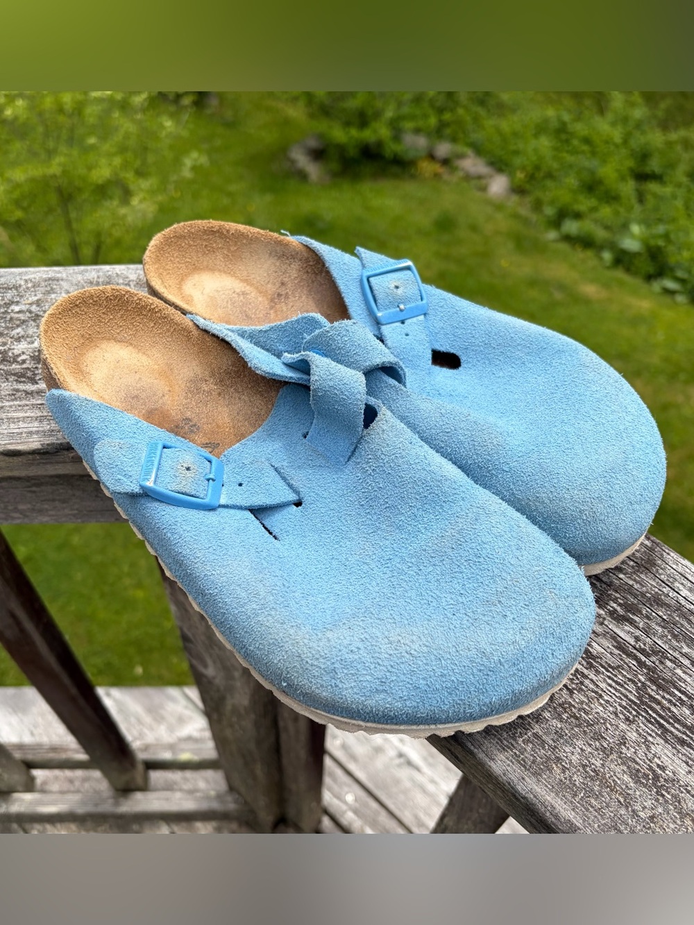 BIRKENSTOCK Sky Blue Suede Leather Boston Clog Unisex Size 39 Regular Wide $142